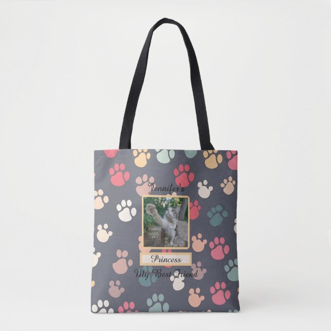 Cute Colourful Large Paw Prints My Best Friend Tote Bag (Front)