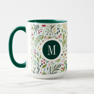 Cute Colourful Leafs And Flowers Monogram Mug