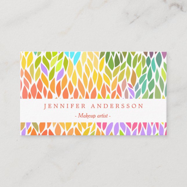 Cute colourful leaves pattern business card (Front)