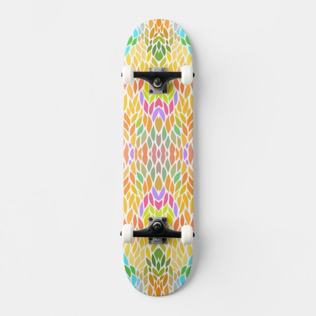 Cute colourful leaves pattern skateboard (Front)
