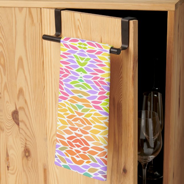Cute colourful leaves pattern tea towel (Thirds Fold)