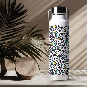 Cute colourful leopard animal print water bottle
