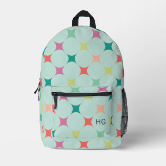 Cute Colourful Light Blue Monogram Initials Printed Backpack
