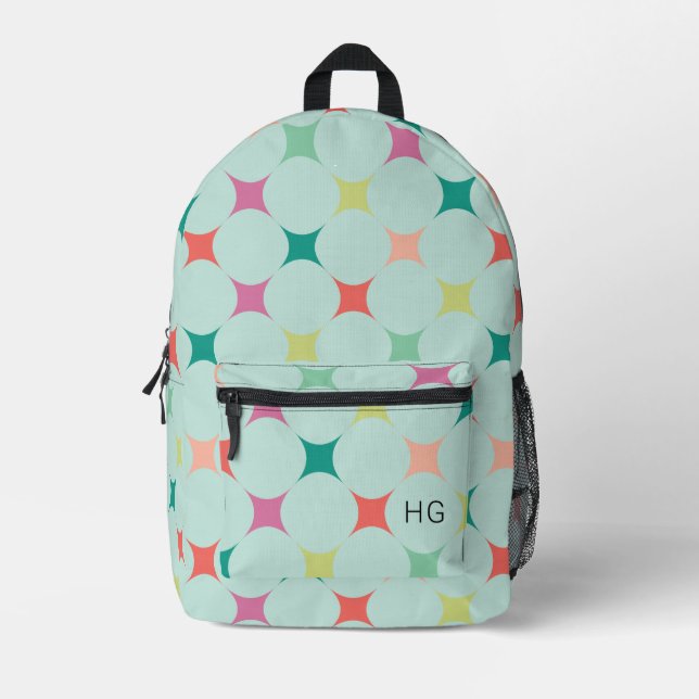 Cute Colourful Light Blue Monogram Initials Printed Backpack (Front)