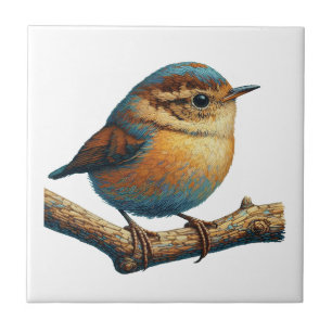 Cute & Colourful Little Bird on Branch Accent Ceramic Tile