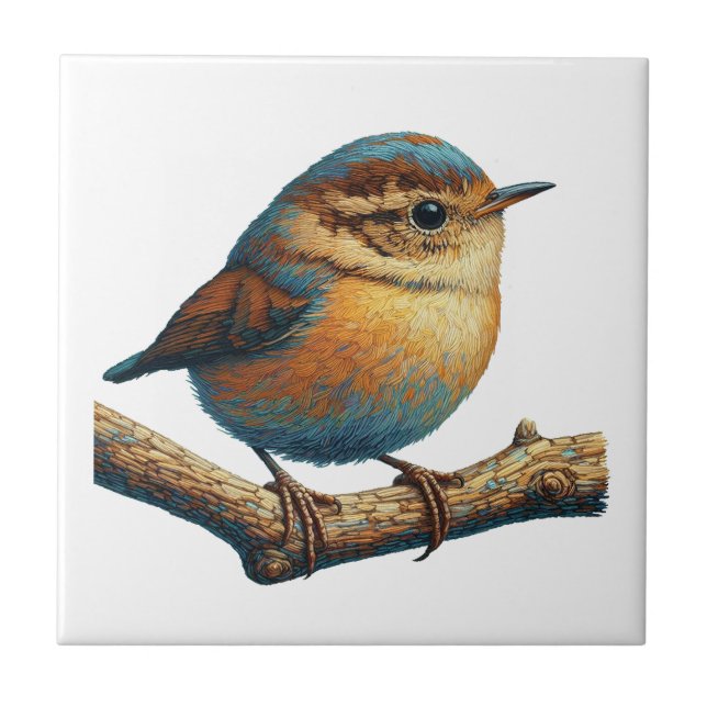 Cute & Colourful Little Bird on Branch  Accent Ceramic Tile (Front)