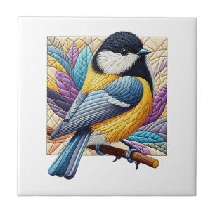 Cute & Colourful Little Bird on Branch Quiltyle Ceramic Tile