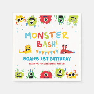 Cute Colourful Little Monsters Bash 1st Birthday Napkin