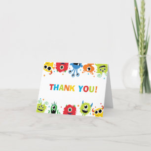 Cute Colourful Little Monsters Boy Birthday Tent Thank You Card