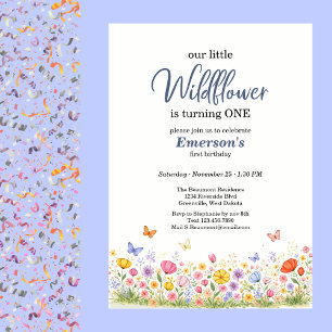 Cute Colourful Little Wildflower 1st Birthday Part Invitation