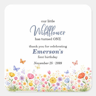 Cute Colourful Little Wildflower 1st Birthday Part Square Sticker