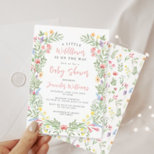 Cute colourful little wildflower baby girl shower invitation
