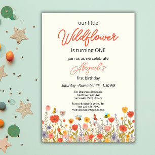 Cute Colourful Little Wildflower Bee's 1st Birthda Invitation