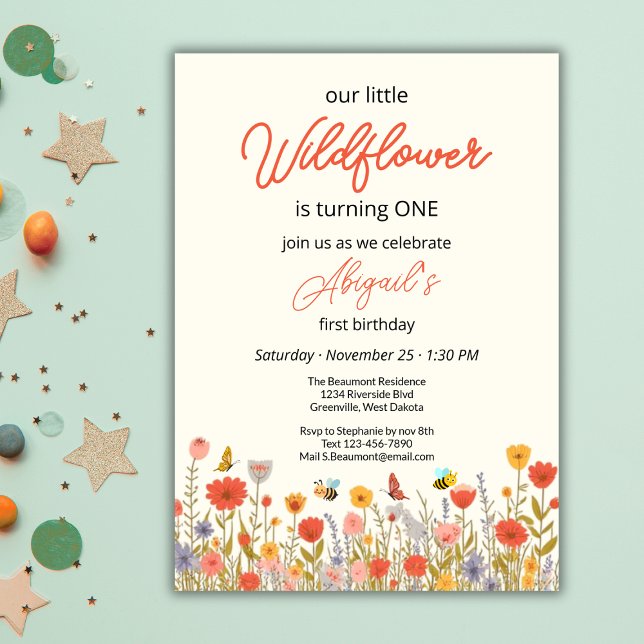 Cute Colourful Little Wildflower Bee's 1st Birthda Invitation (Creator Uploaded)