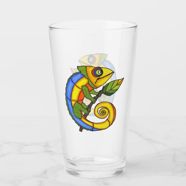Cute Colourful Lizard on Branch Big eyes Glass (Front)