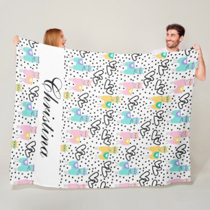 Cute Colourful Llama Fleece Blanket