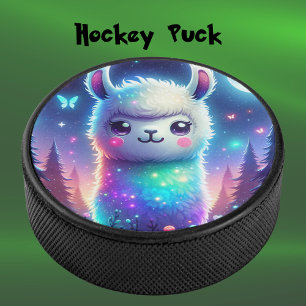 Cute Colourful Llama Holographic   Hockey Puck