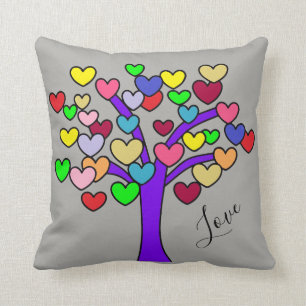 Cute Colourful Love Hearts Purple Tree Cushion