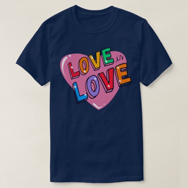 Cute Colourful Love is Love Heart Pride LGBTQ T-Shirt (Design Front)