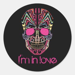 Cute colourful lover skull classic round sticker