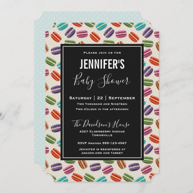 Cute Colourful Macarons Pattern Baby Shower Invitation (Front/Back)