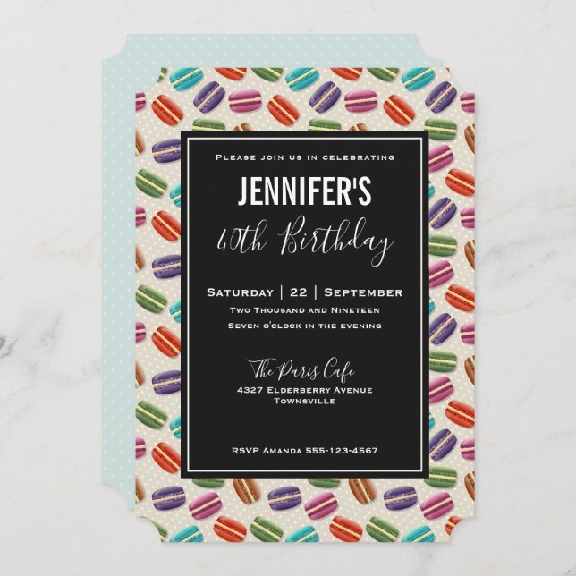 Cute Colourful Macarons Pattern Birthday Invitation (Front/Back)