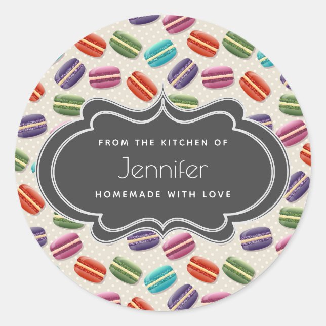 Cute Colourful Macarons Pattern Kitchen Classic Round Sticker (Front)