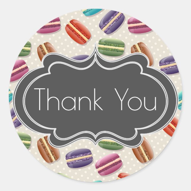 Cute Colourful Macarons Pattern Thank You Classic Round Sticker (Front)