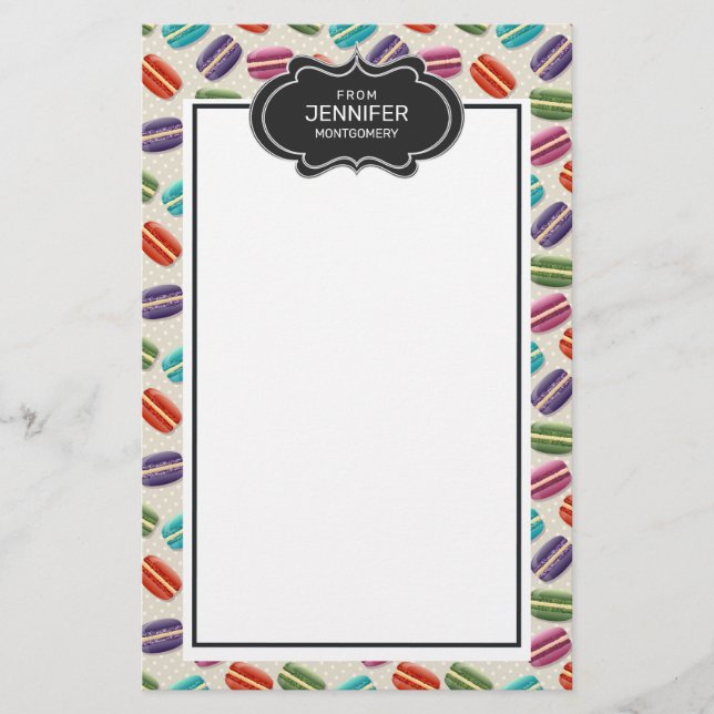 Cute Colourful Macarons Pattern with Fancy Frame Stationery (Front)