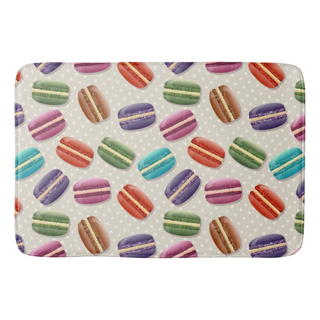 Cute Colourful Macarons Pattern with Polka Dots Bath Mat (Front)