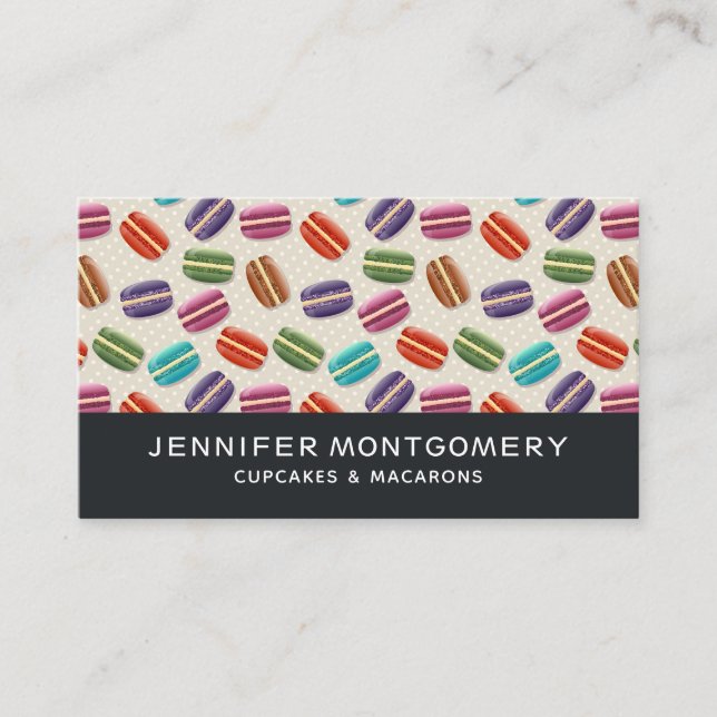Cute Colourful Macarons Pattern with Polka Dots Business Card (Front)