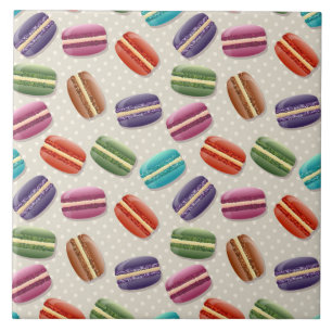 Cute Colourful Macarons Pattern with Polka Dots Ceramic Tile