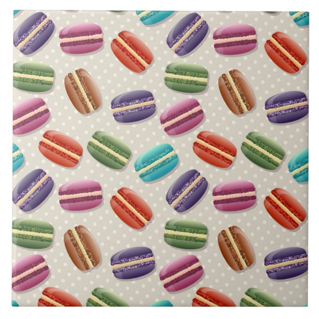 Cute Colourful Macarons Pattern with Polka Dots Ceramic Tile (Front)