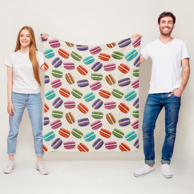 Cute Colourful Macarons Pattern with Polka Dots Fleece Blanket (In Situ)