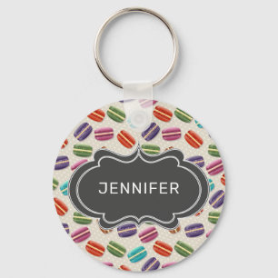 Cute Colourful Macarons Pattern with Polka Dots Key Ring