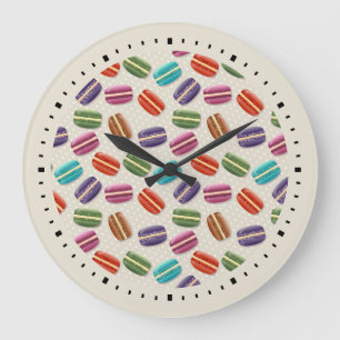 Cute Colourful Macarons Pattern with Polka Dots Large Clock