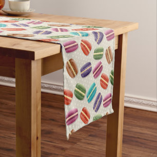 Cute Colourful Macarons Pattern with Polka Dots Short Table Runner