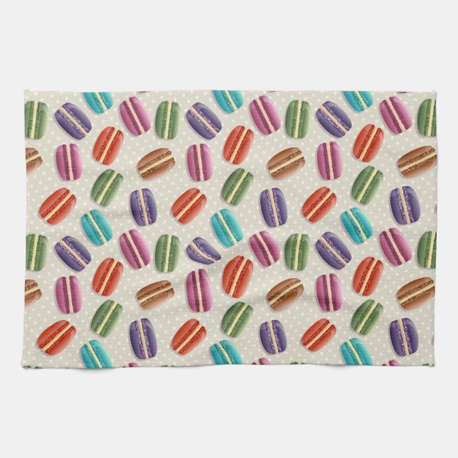 Cute Colourful Macarons Pattern with Polka Dots Tea Towel (Horizontal)