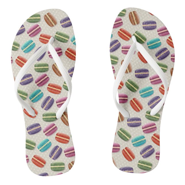 Cute Colourful Macarons Pattern with Polka Dots Thongs (Footbed)