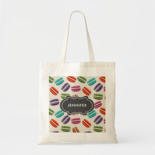 Cute Colourful Macarons Pattern with Polka Dots Tote Bag (Front)