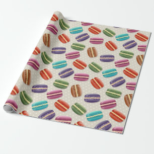 Cute Colourful Macarons Pattern with Polka Dots Wrapping Paper