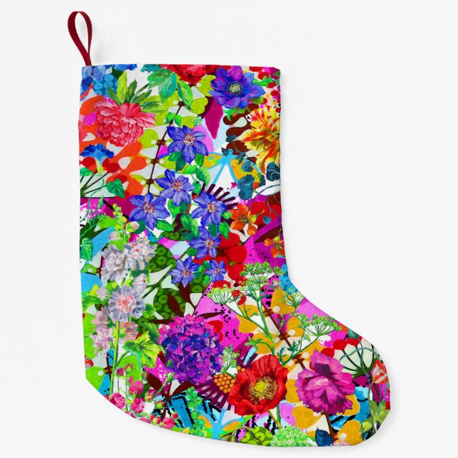 Cute colourful magic flowers small christmas stocking (Front)