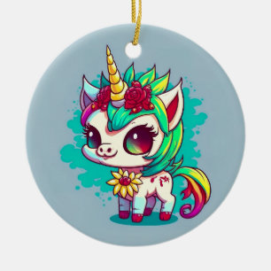 Cute Colourful Magical Creature Unicorn Artwork Ceramic Ornament
