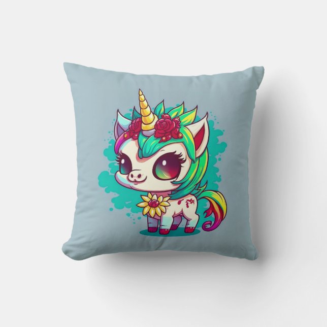 Cute Colourful Magical Creature Unicorn Artwork | Cushion (Front)