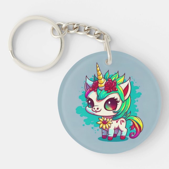 Cute Colourful Magical Creature Unicorn Artwork | Key Ring (Front)