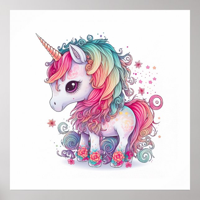 Cute Colourful Magical Creature Unicorn Artwork | Poster (Front)