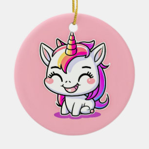 Cute Colourful Magical Happy Unicorn Artwork   Ceramic Ornament