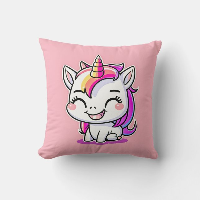 Cute Colourful Magical Happy Unicorn Artwork | Cushion (Front)