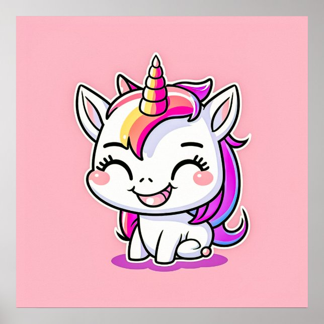 Cute Colourful Magical Happy Unicorn Artwork | Poster (Front)