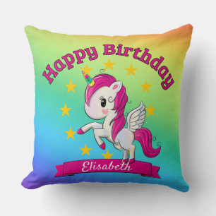 Cute Colourful Magical Unicorn Rainbow Kids Name Cushion